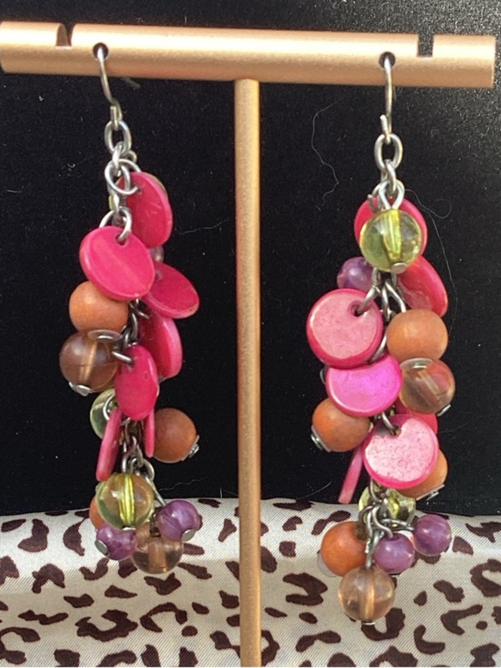 & Other Stories Hot Pink Multicolor Bead Cluster Dangle Earrings